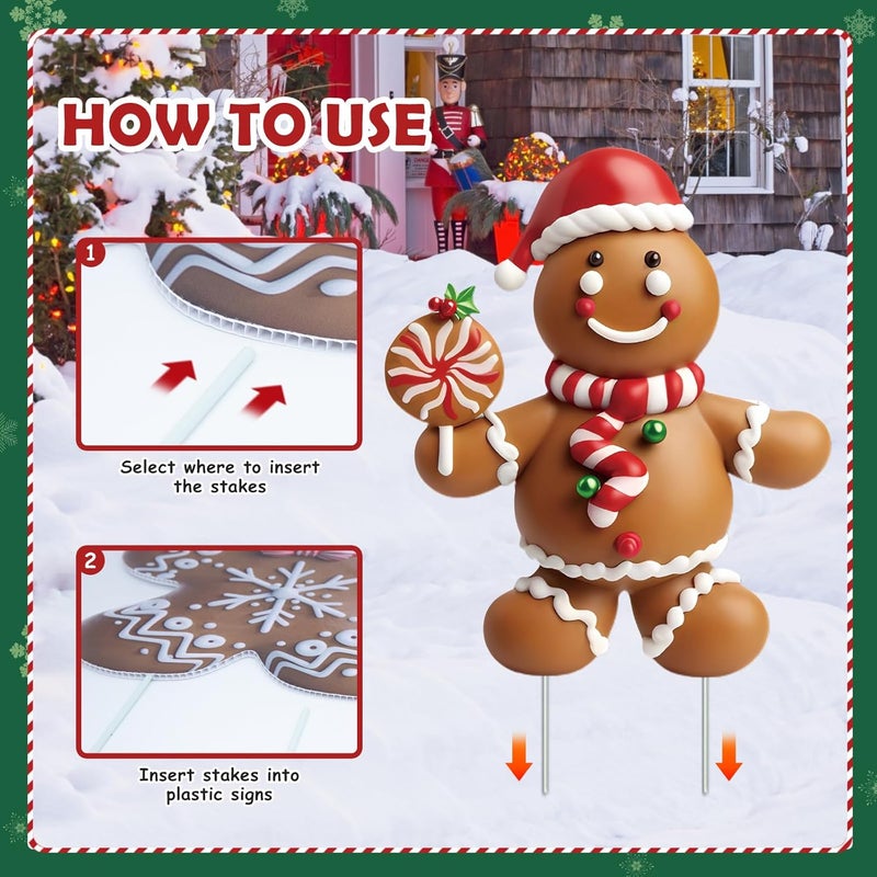 sewrung 12 Pcs Christmas Gingerbread Man Yard Signs with Stakes - Xmas Gingerbread Yard Stakes Lawn Signs for Christmas Holiday Pathway Garden Patio Party Favors - Image 5